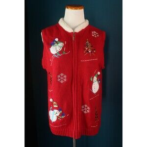 Vintage NWT Classic Elements Snowman Knit Sweater Vest Christmas Sequins L